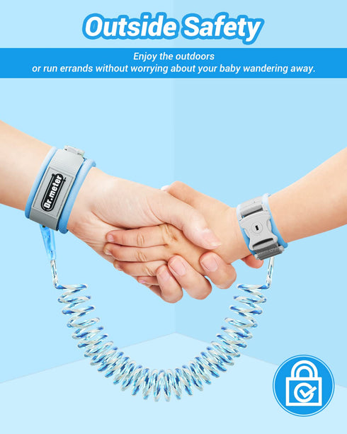 Dr.meter Kids Leash for Toddler - 8.2ft Reflective Anti Lost Wrist Link with Key & Lock, Blue