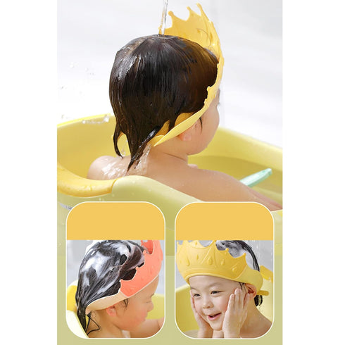 Adjustable Toddler Hair Washing Shield, Cute Crown Shape Silicone Baby Shower Cap (Red)