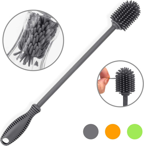 Silicone Bottle Cleaning Brush with Long Handle, 12.5" Water Bottle Cleaner for Baby Bottles and Glassware
