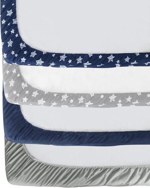 4 Pack, Crib Sheets for Boys or Girls Fitted Crib Sheet for Standard Size Crib and Toddler Mattresses, Soft
