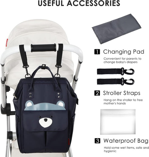 SONARIN Backpack,Travel Mommy Stylish Large Capacity Diaper Bag Nappy Changing Bag Bag with Changing Mat & Stroller