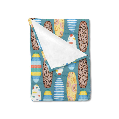 Boho Surfboard Baby Blankets for Boys Girls, Colorful Soft Flannel Swaddle, 30x40, Beach Surfing Theme