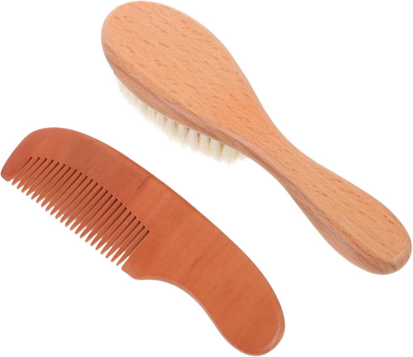 SECFOU Hair Brush Wooden Hair Comb Wool Brush Newborn Grooming Kit for