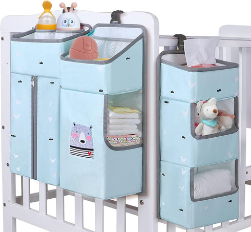 Hanging Diaper Caddy Organizer - 3-in-1 Diaper Stacker for Baby Crib, Nursery Storage Holder for Essentials