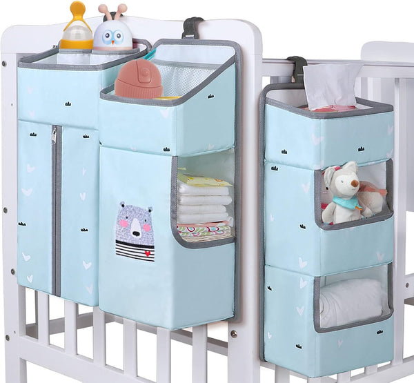 Hanging Diaper Caddy Organizer - 3-in-1 Diaper Stacker for Baby Crib, Nursery Storage Holder for Essentials