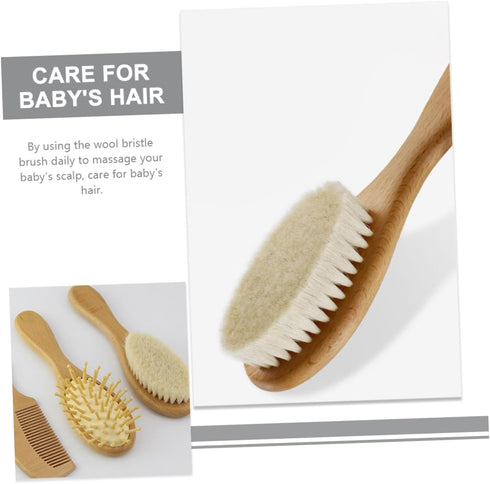 Set Baby Shampoo Brush Comb Newborn Hair Kit Soft Wool Brush Wooden Comb Grooming Supplies Non-Slip Design
