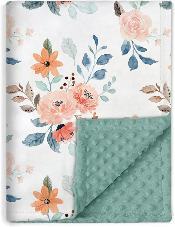 BORITAR Baby Blankets, Super Soft Plush Mink Fabric for Boys & Girls, 30 x 40 Inch Floral Receiving Blankets