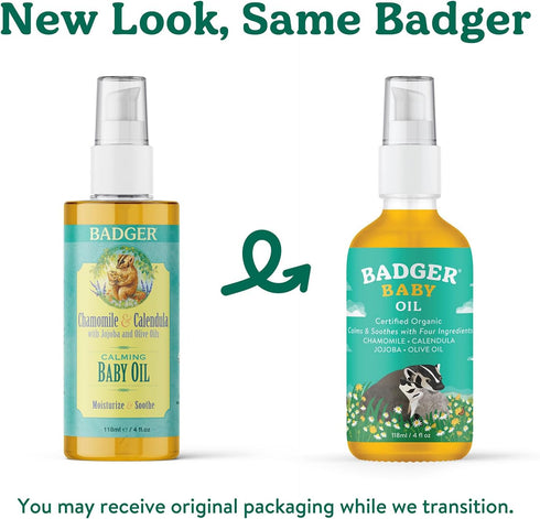 Badger Baby Oil, 100% Organic Ingredients, 4 fl oz Glass Bottle, Soothing Vegan Baby Oil