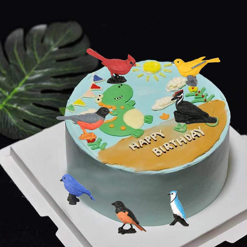 Mini Bird Figurines 7pcs - Cake Cupcake Topper, Miniature Birds for Kids Birthday and Baby Shower Party Supplies