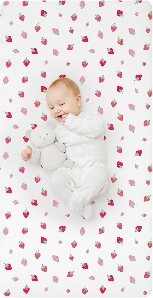 Wildkin 100% Cotton Fitted Crib Sheet Soft & Breathable Fitted Sheet (Strawberry