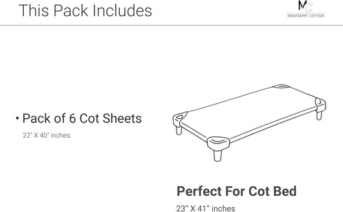 22" 40" Pack 6 x Daycare Cot Sheets of Fitted Toddler Nap Mat Covers Soft Breathable Microfiber Poly-Cotton Standard