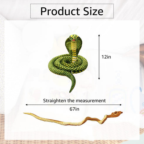 Large 70" Cobra Snake Plush Toy - Realistic Stuffed Animal, Gifts for Wild Animals Party Decorations (Green)