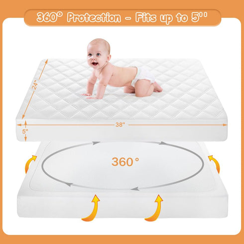 2 Pack, 38"X24" Yoofoss Waterproof Mini Crib Mattress Protector Quilted Mattress Pad Cover Soft and Breathable, Machine