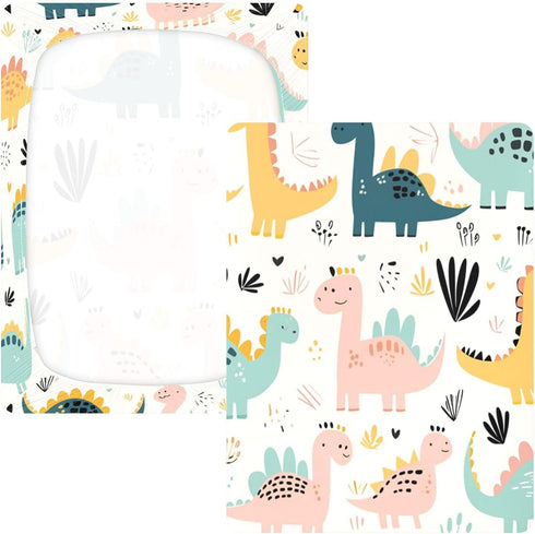 Bseiialft 52 28 Cute Dinosaurs Leaves Crib Sheets for Boys Girls Soft and Breathable Cotton Baby Sheets for Standard