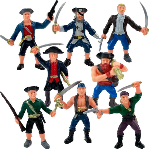 8 Piece Pirate Action Figures Playset, Assorted Poses and Weapons, Fun Party Favor for Kids (3.5 inch)
