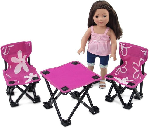 18 Inch Doll 3-PC Folding Camp Camping Beach Sports Chairs and Table - Emily Rose Doll Furniture