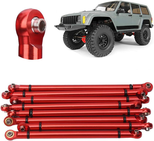 VGEBY 8Pcs Lightweight Aluminium Alloy RC Link Rod Kit, 1:10 Scale Pull Rod for Aixal SCX10 1/10 RC Car (Red)