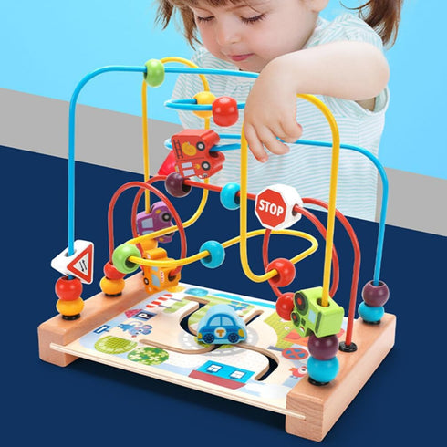 Alasum Toddler Car Toys, Bead Maze Toy, Funny Round Wooden Roller Coaster for Kids