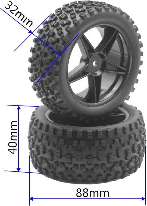 4Pack ShareGoo 12mm Hex Wheel 5 Spoke Rims with High Grip Rubber Tires for 1/10 RC Off-Road Buggy