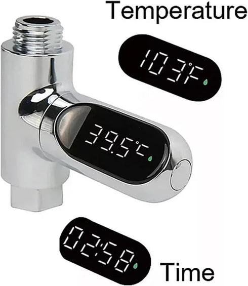 HABCGYUR 360 Digital Gauge. Shower Thermometer LED Display Baby Bath Water Meter Rotation Flow Self-Generating