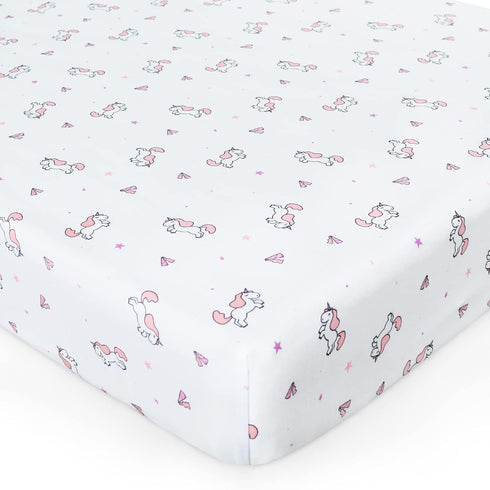 2-Pack, 52'' 28'' Girl Crib Sheets Fitted x for Standard Crib & Toddler Mattress, Soft and Breathable Material, Neutral