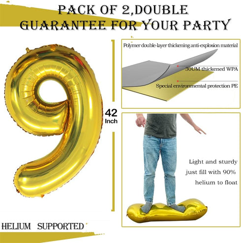 GOER 90 Balloons, 42 Inch Jumbo Foil Helium Balloons for 90th Birthday Party Decorations, Gold (90th Anniversary)
