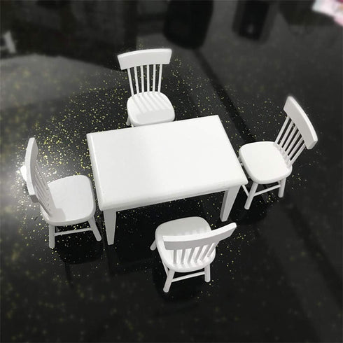 SXFSE 1:12 Set Dollhouse Decoration Accessories, Dollhouse Miniature Furniture Wooden White Dining Table Chair Model