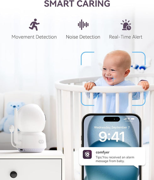 Comfyer 2K 2-Way Baby/Pet Monitor for Indoor Security, Monitoring with Smart Phone app, QHD Resolution, Auto