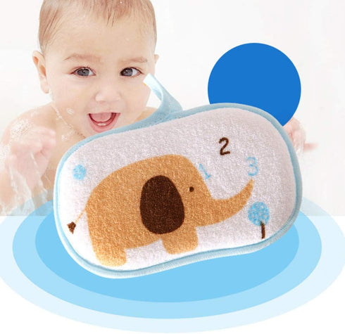 Lurrose 3PCS Baby Bath Sponge, Cartoon Elephant Soft Cotton Scrubber for Toddler Infant, Mixed Color