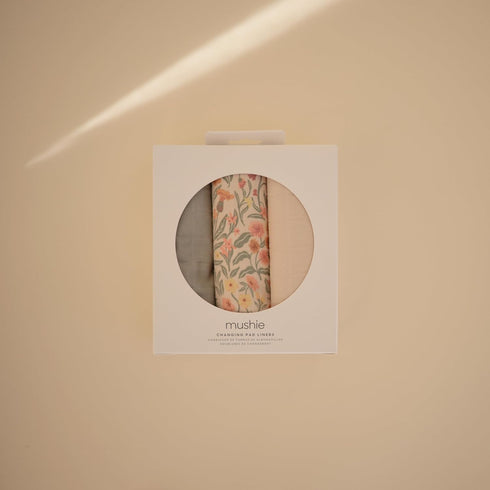 Set 3 mushie Water Repellent Changing Pad Liners | Made with Organic Cotton | of (Pastel Blooms Combo)