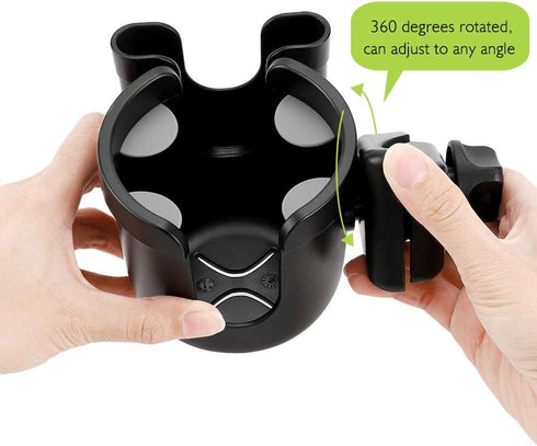 Accmor 2-in-1 Stroller Cup Holder with Hook, Bike Cup Holder, Universal Cup Holder for Uppababy Nuna Doona Strollers
