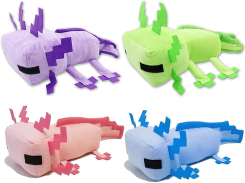 Blue, Green, Pink, and Purple Axolot Plush Stuffed Toy, Soft Throw Pillow, Kids Birthday Gift for Holidays (4 PCS)