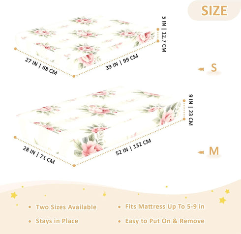 CZXW 52" 28" Pink Roses Stripes Crib Sheets Fitted x Natural Cotton Soft & Breathable for Baby Crib Mattress