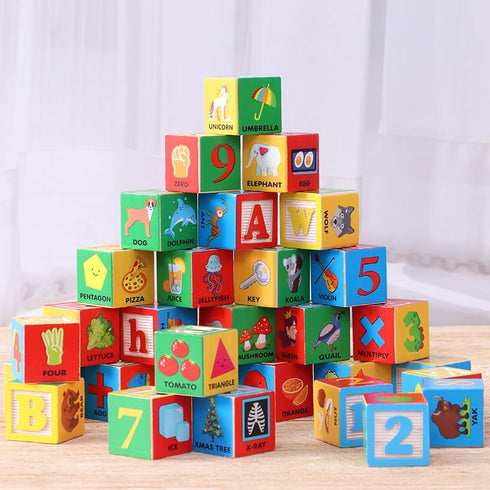 Atoylink ABC Wooden Building Blocks - 30 Pcs Alphabet & Number Stacking Toys with Storage Pull Toy Car for Toddlers 1-3