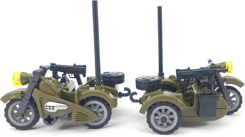 General Jim's WW2 German Military Motorcycle and Removable Sidecar (Green) Building Blocks Bricks Set (Set of 2)