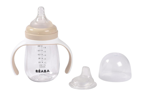 BEABA 2-in-1 Baby Bottle to Transition Sippy Cup, No Spill Sippy Cup,