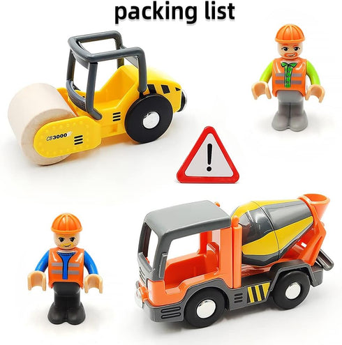 DSHMIXIA Set Set) Wooden Train Cars Track Accessories Rescue Roller Truck and Mix Truck Toys Small Vehicles Magnetic