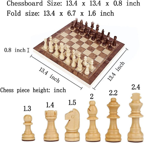Folding Storage Wooden Chess Set, 3 in 1 Chess Board Game for Adults and Kids (Chess, Backgammon, Checkers)