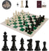 Chess Set - Plastic Chess Pieces and Green Roll-Up Vinyl Chess Board Foldable Chess Game (with Extra Queen)