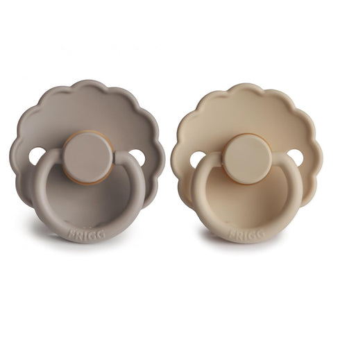 FRIGG Daisy Natural Rubber Baby Pacifier, Made in Denmark, BPA-Free (Croissant/Portobello, 6-18 Months) 2-Pack