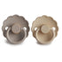 FRIGG Daisy Natural Rubber Baby Pacifier, Made in Denmark, BPA-Free (Croissant/Portobello, 6-18 Months) 2-Pack