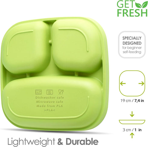 GET FRESH PLA Kids Divided Plates Set, 2-Pack, Melamine-Free Sectioned Plates for Kids and Toddlers