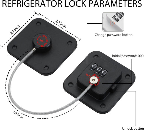 Heavy Duty Combination Refrigerator Lock (2 Pack) - Baby Safety Fridge Lock with 3M Adhesive, No Drilling (Black)