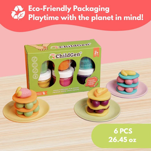 Set, 6-Pack 4.5-Ounce ChildGen Natural Play Dough Non-Toxic, Super Soft, Long Lasting Playdough, Modeling Dough, Kids
