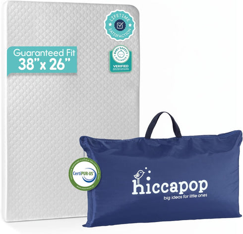 Hiccapop Playard Mattress Pad (38"x26"x1.25"), Playpen Pad, Portable Crib Mattress with Carry