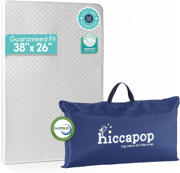 Hiccapop Playard Mattress Pad (38"x26"x1.25"), Playpen Pad, Portable Crib Mattress with Carry