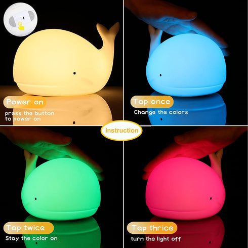 7 Dimmable 3 LOVERUIS Whale Night Light Silicone Colors Hours Timer Whales Baby Light Decor Room Ocean Baby Nursery