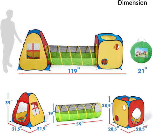UTEX 3 in 1 Pop Up Play Tent with Tunnel and Ball Pit for Kids, Indoor/Outdoor Playhouse, Yellow