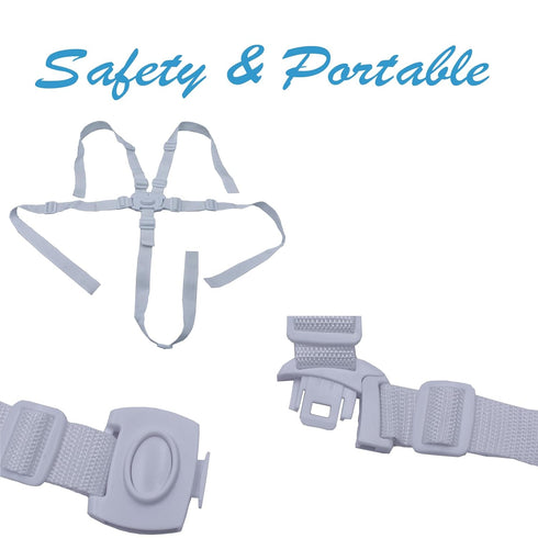 White 5 Point Harness Seat Belt for Strollers, Adjustable Safety Harness Strap for High Chairs and Pushchairs