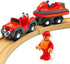 Wooden Train Cars Track Accessories Set, Rescue Fire Truck with Light and Sound for Boys and Girls